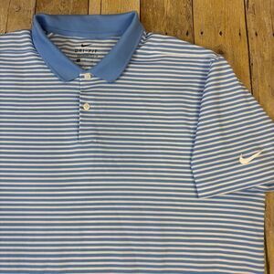 Nike Golf Dri Fit Standard Fit Polo Shirt XL Blue White Striped